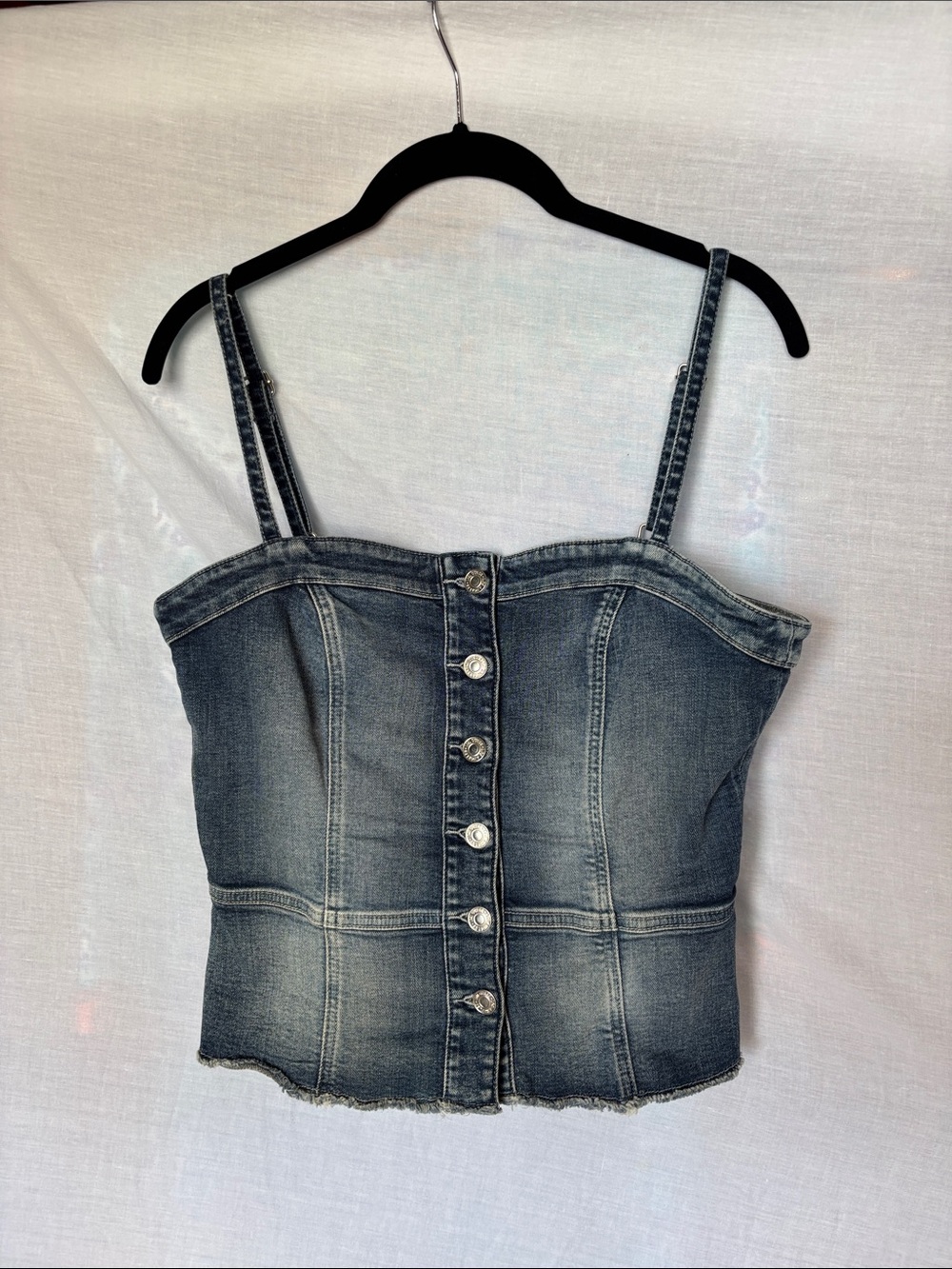 Guess Faded Blue Stretch Denim Button-Front Camisole
